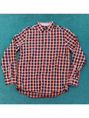 Michael Kors Long Sleeve Button Up Shirt Size M Red/Blue Plaid Classic Fit Men's